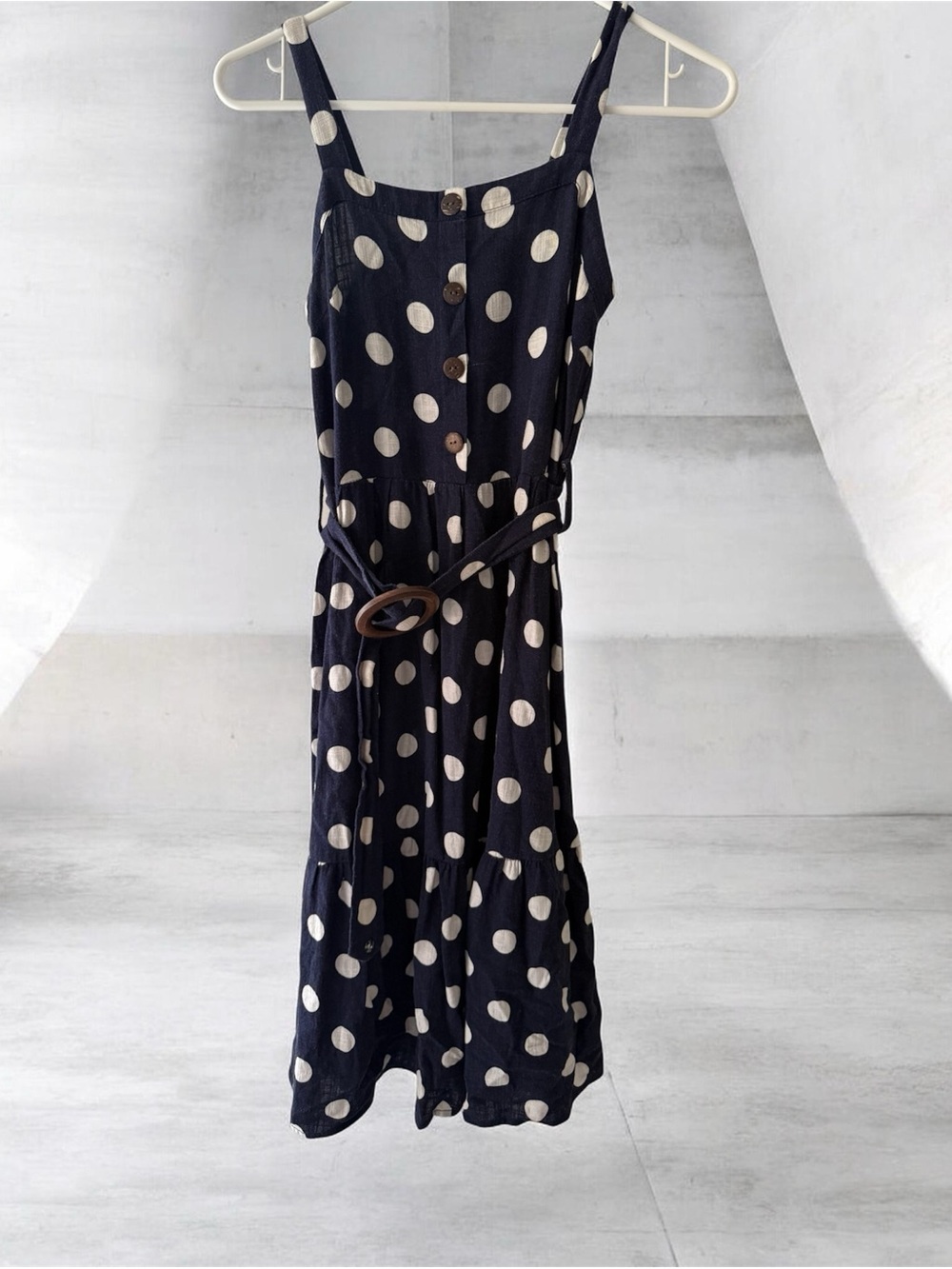 Manteau Los Angeles Navy Blue & White Polka Dot Midi Dress - Size Small